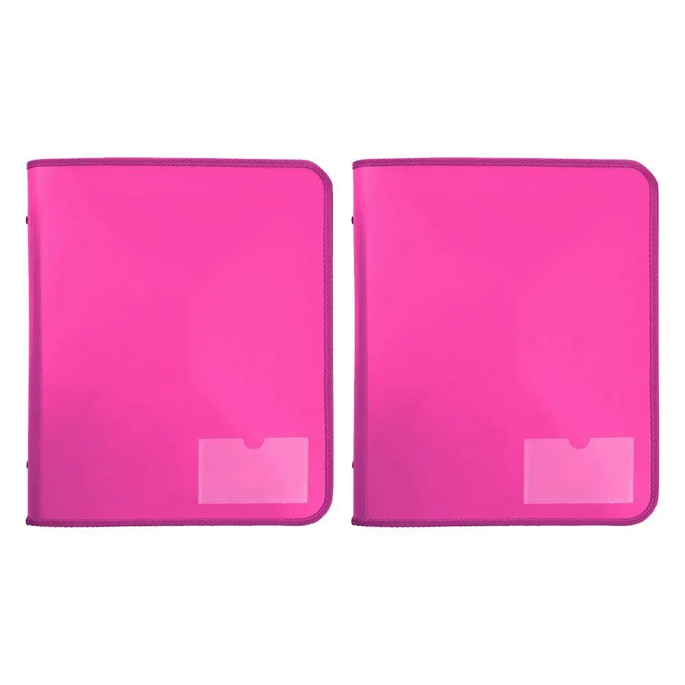 2x Marbig 2 D-Ring A4 Zipper Binder 25mm w/ Tech Case File Document Holder Pink