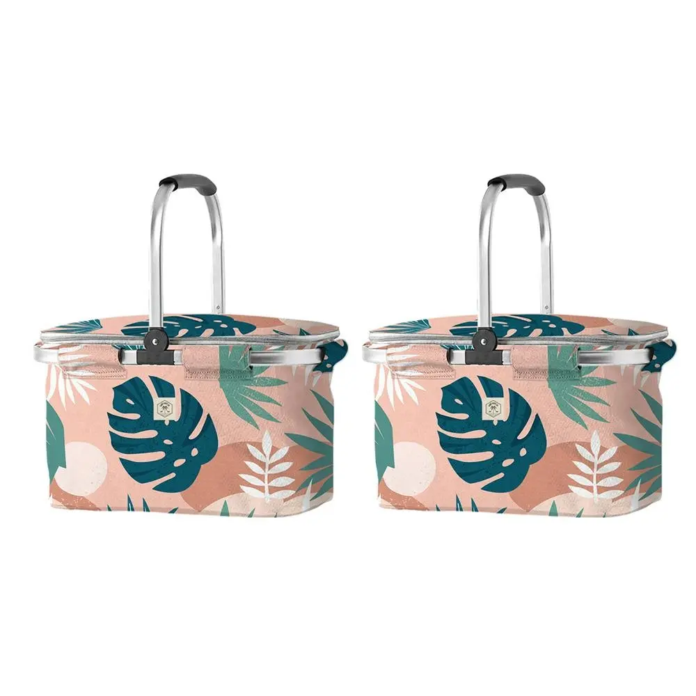 2x Good Vibes Durable Portable Market Food Cooler Bag Blush Palm 46x25x26cm - Home & Garden