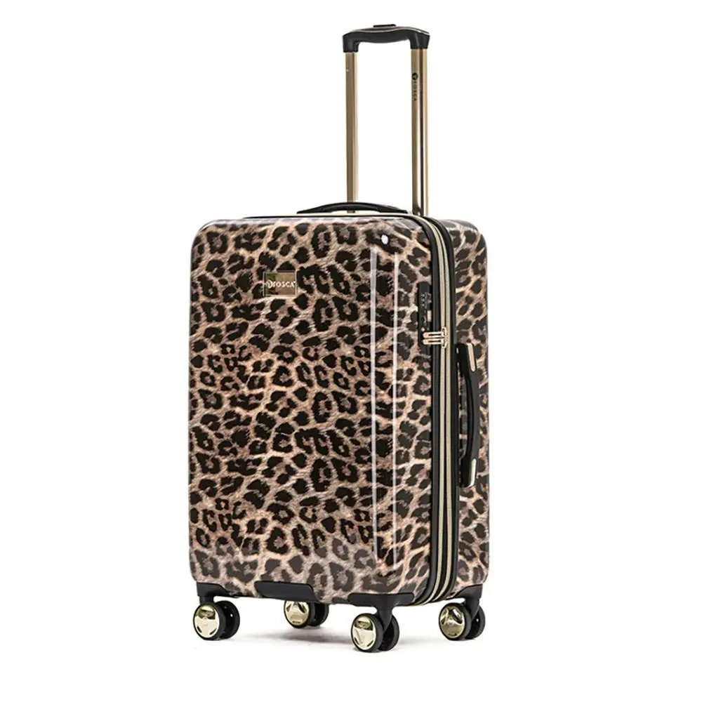 Tosca Leopard Print 25" Checked Trolley Luggage Travel Suitcase 65x40x30cm - Fashion