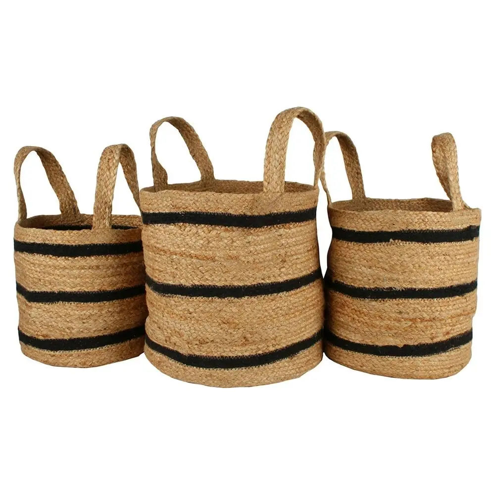 3pc Maine & Crawford Ovela Striped Jute 25/30/35cm Basket Storage Set Natural - Home & Garden