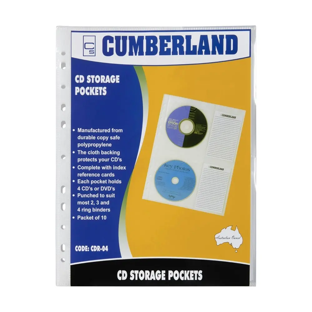 10pc Cumberland A4 CD/DVD Disc Binder Pockets/Sleeves w/ Index Cards Clear - Office