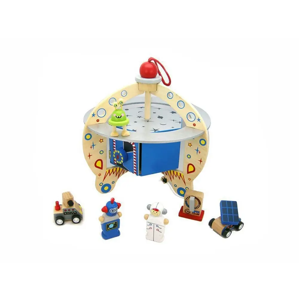 Koala Dream 29cm Wooden Ufo Spaceship Flying Saucer Playset Toy Toddler 3y+ - Toys & Games