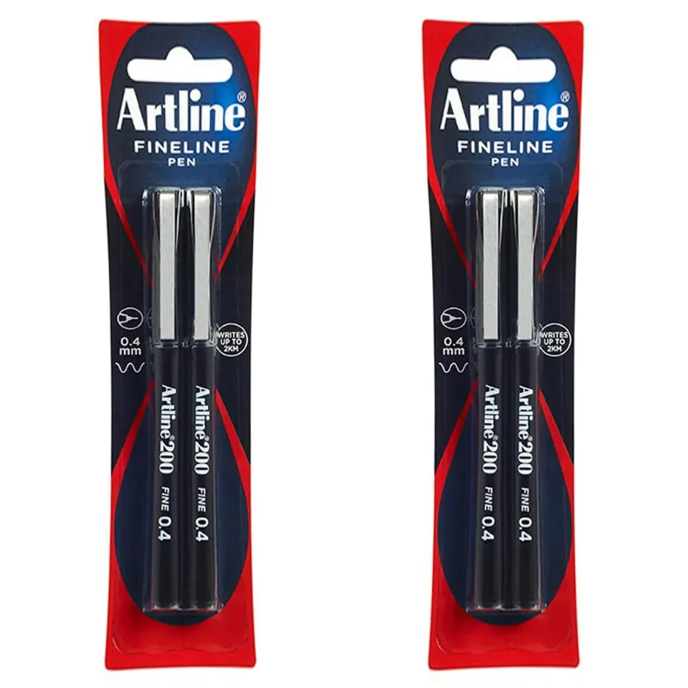 2x 2pc Artline Fineline 200 Fine 0.4mm Line Width School Drawing Writing Pen BLK - Back to School Specials