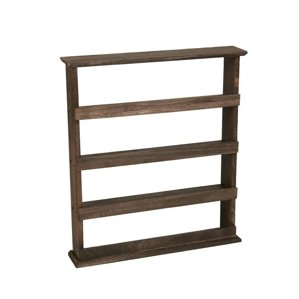 Fin 4 Tiers Rustic Wood Spice Rack Organizer Wall Mounted Kitchen Shelves Space Save - Home & Garden