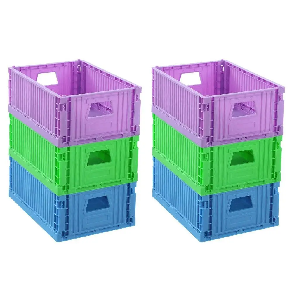 6 x Boxsweden 29x21cm Foldaway Crate Organiser Home Storage Container Assorted - Home & Garden