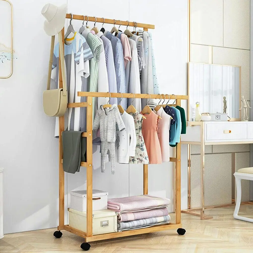 Bamboo Rolling Clothes Rack for Kids - Home & Garden