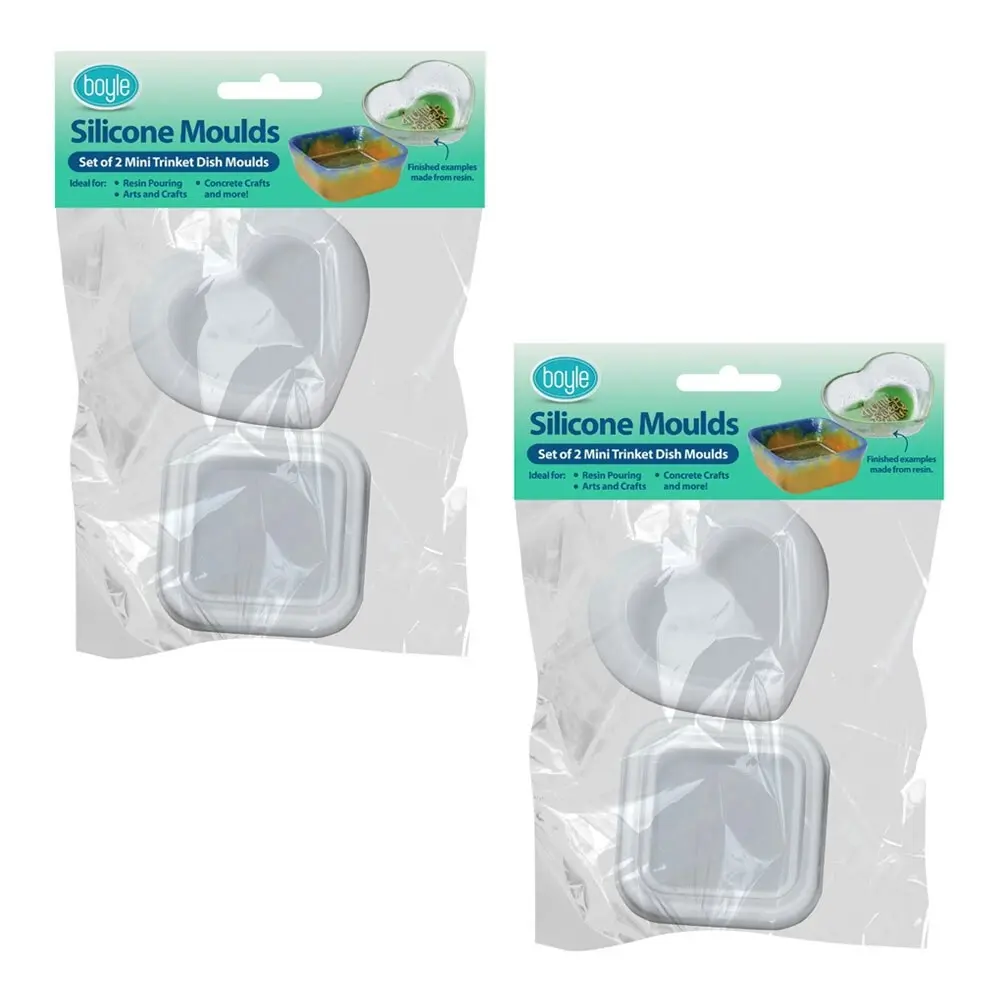 2x 2pc Boyle Heart/Square Silicone Mini Trinket Dish Resin Mould Art/Craft Set - Hobbies