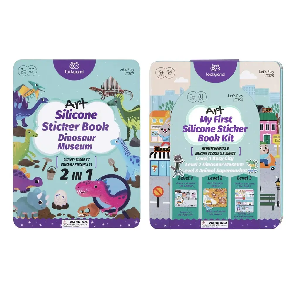 2PK Tooky Toy Silicone Sticker Dinosaur Museum & Busy City Kids Activity Book 3+ - Hobbies