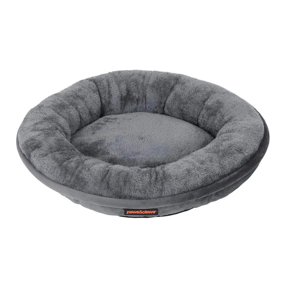 Paws & Claws 60cm Moscow Dog/Cat/Pet Plush/Velvet Small Round Bed/Non Slip Grey - Pets