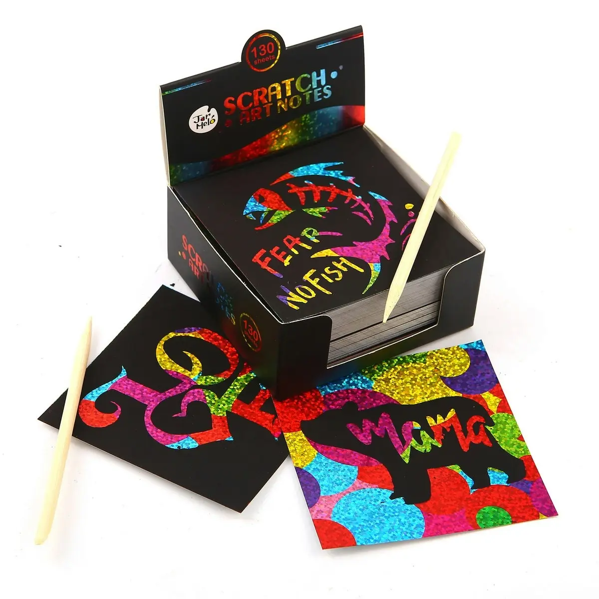 Jarmelo Scratching Draw Rainbow Card Kids Play Set Glittery Notes w/Stylus 3+ - Hobbies