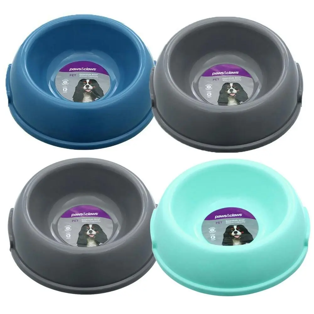 4x Paws & Claws Pet Essentials 800ml/18cm Dog Bowl Round w/ Handle Medium Assort - Pets