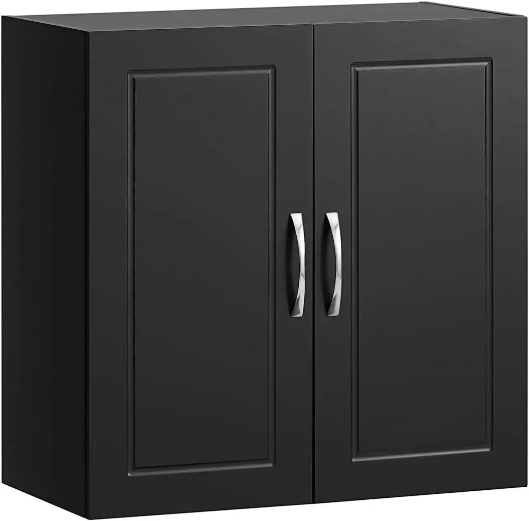 Wall Storage Cabinet Double Doors, Black - Home & Garden