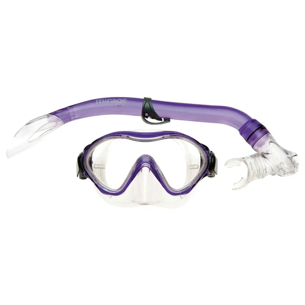 2pc Mirage Goby Kids Junior Swimming/Beach Silitex Mask/Glass Snorkel Set Purple - Sports & Outdoor