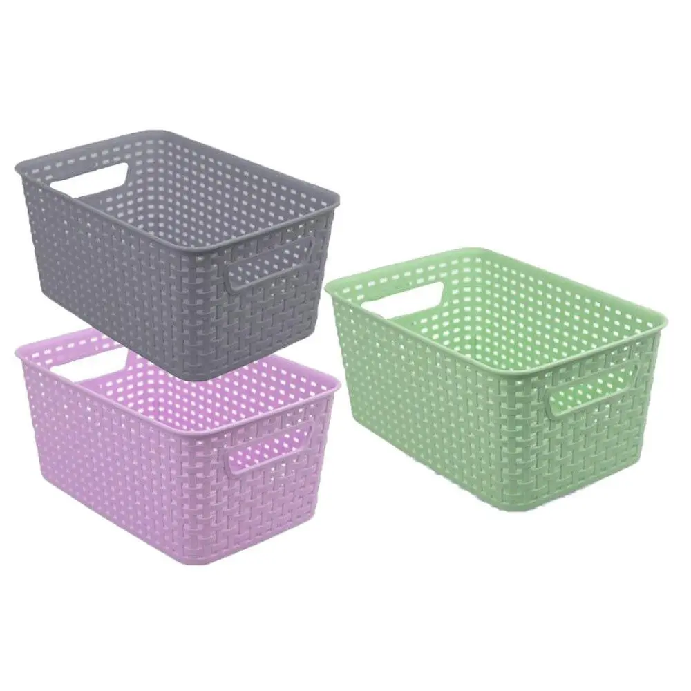 3x Boxsweden Woven Storage Basket 18.5cm w/ Handles Home Room Organiser Assort. - Home & Garden