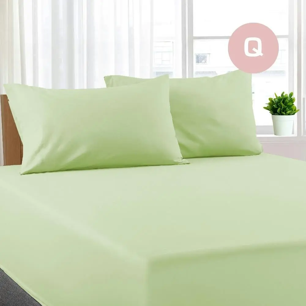 Queen Size Pistachio Color Poly Cotton Fitted Sheet + Pillowcase - Home & Garden