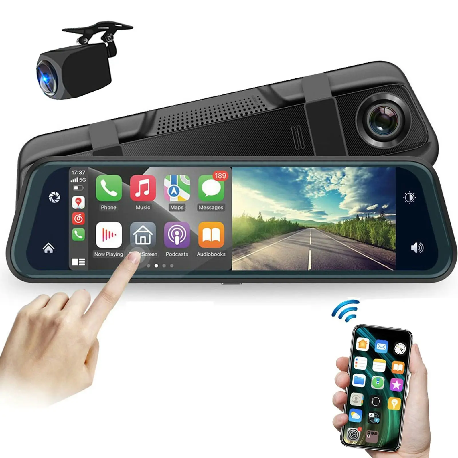 9.66" FHD Touch Screen Car DVR Crash Camera Recorder Bluetooth Sync WiFi GPS Rear Camera - Automotive