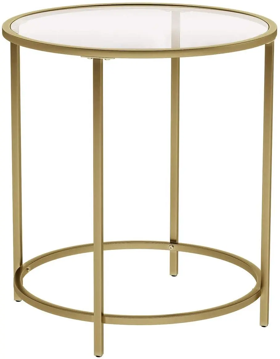 Gold Round Side Table with Golden Metal Frame, Robust and Stable - Furniture