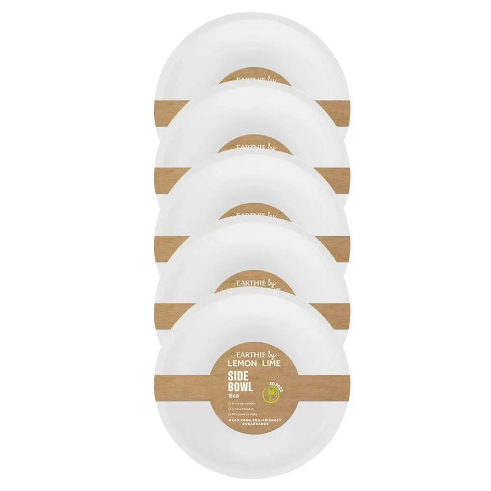 150pc Lemon & Lime Eco/Biodegradable/Compostable Disposable 18cm Side Bowl White - Hobbies