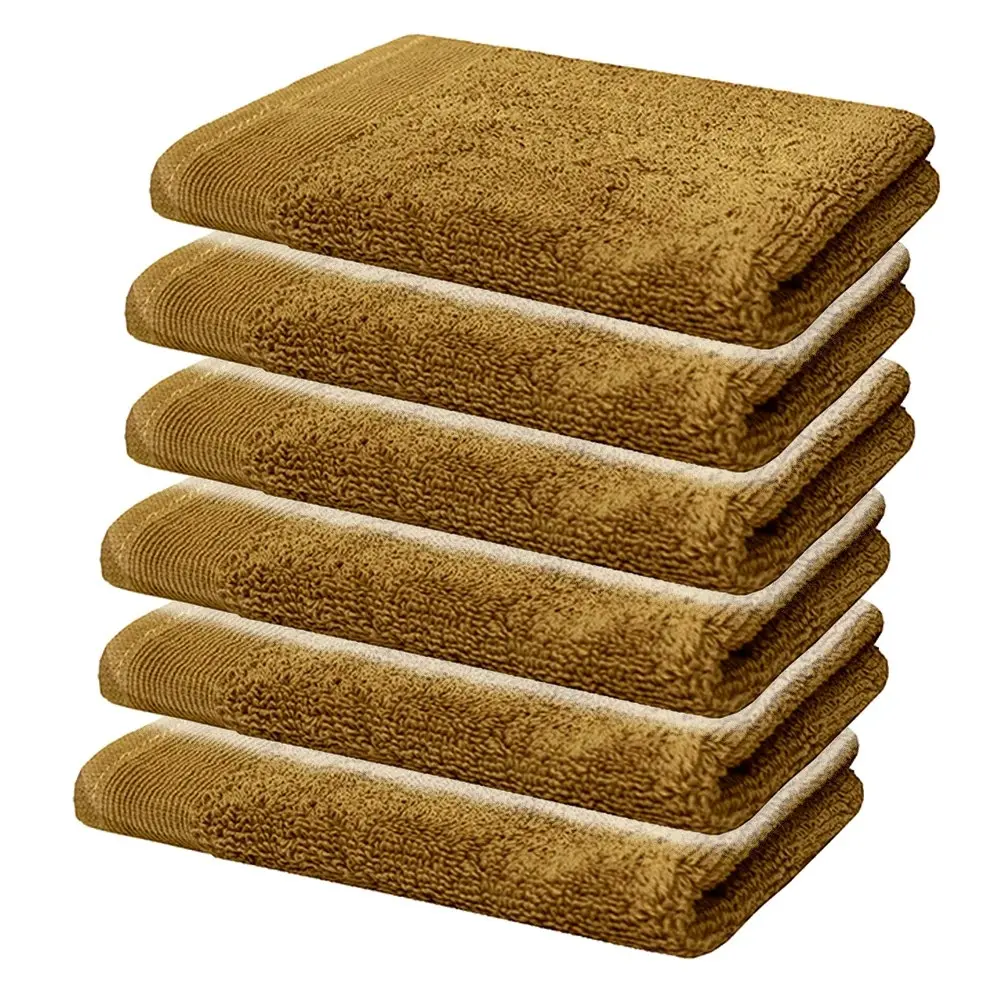 6pc Bambury 600GSM Elvire Soft Cotton Face Washer Towel Home Tobacco 33x33cm - Home & Garden