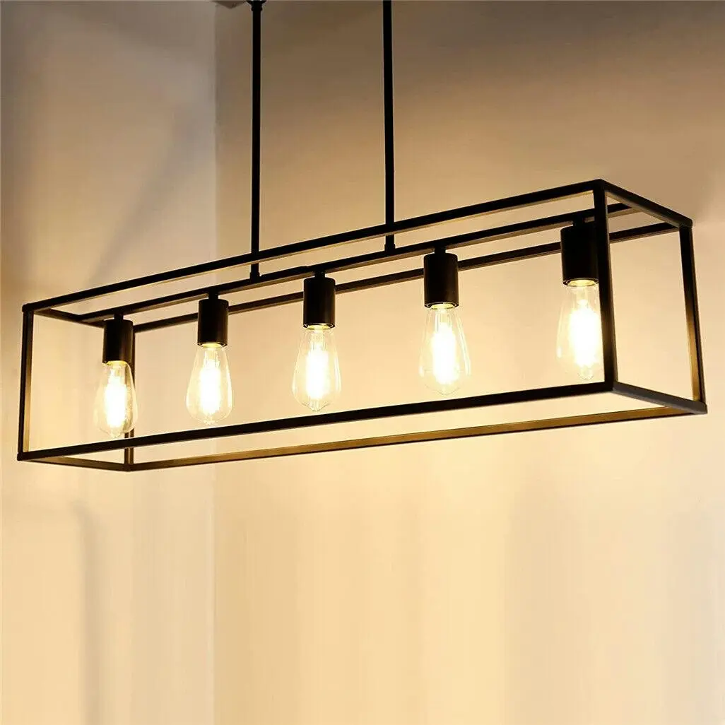 Fin Minimalism 5-Light Kitchen Island Lighting Linear Pendant Light With Glass Shade