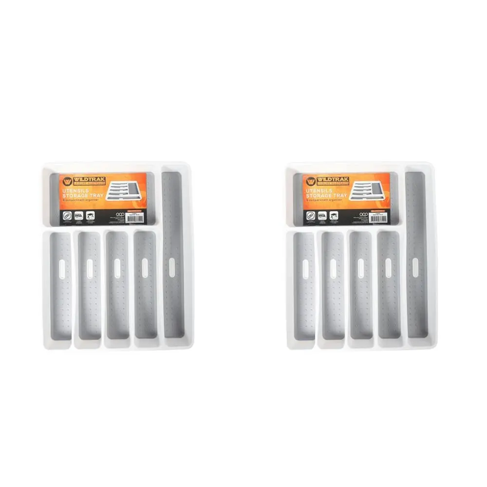 2x Wildtrak 6-Part Non-Slip Utensil Storage Tray Rack Organiser For Caravan BLK