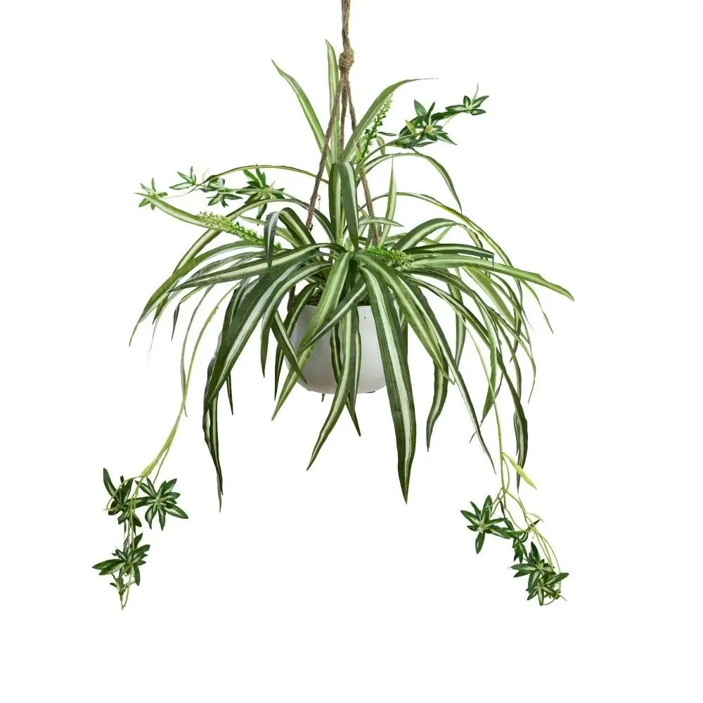 Glamorous Fusion Spider Plant Artificial Fake Plant Decorative Arrangement 68cm In Hanging Planter - Home & Garden