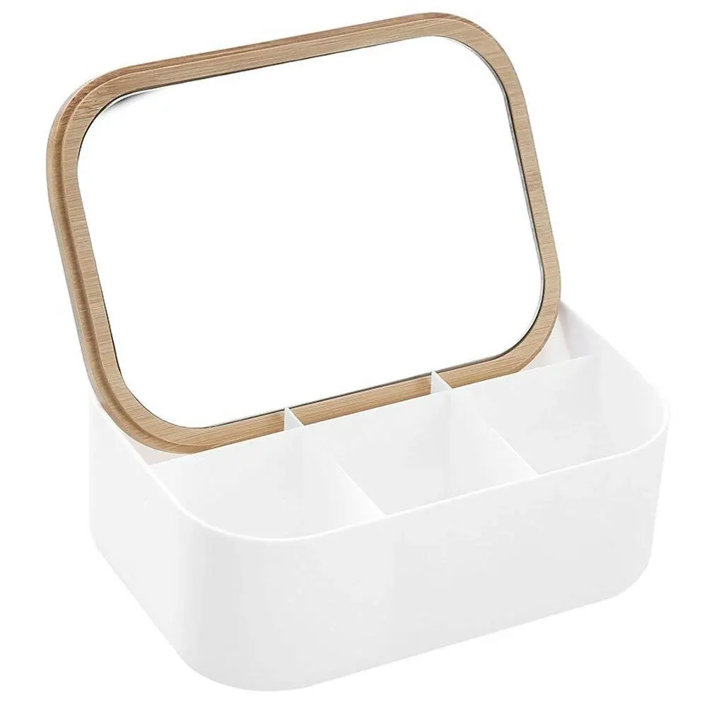 Boxsweden Bano Rectangle 15.5cm Organiser Home Storage w/ Mirror Bamboo Top - Home & Garden