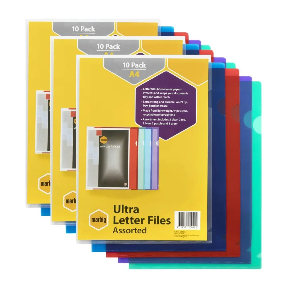 30pc Marbig PP Ultra Letter File A4 Document Paper/Stationery Folder Assorted - Office
