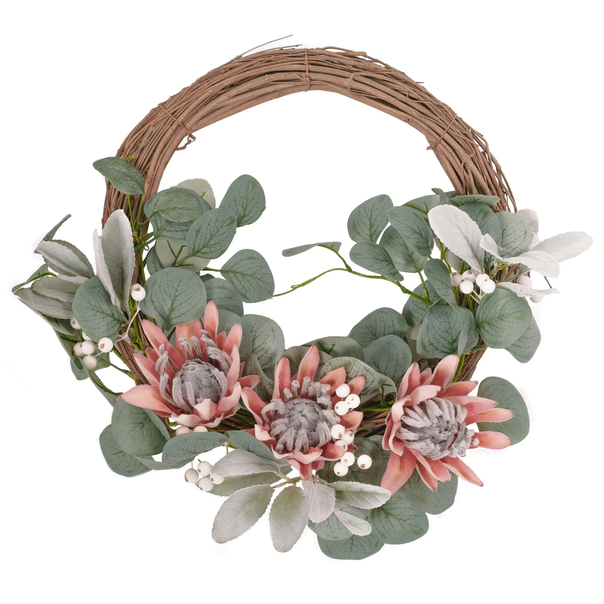 Protea Christmas Wreath - Native White Pink 50cm