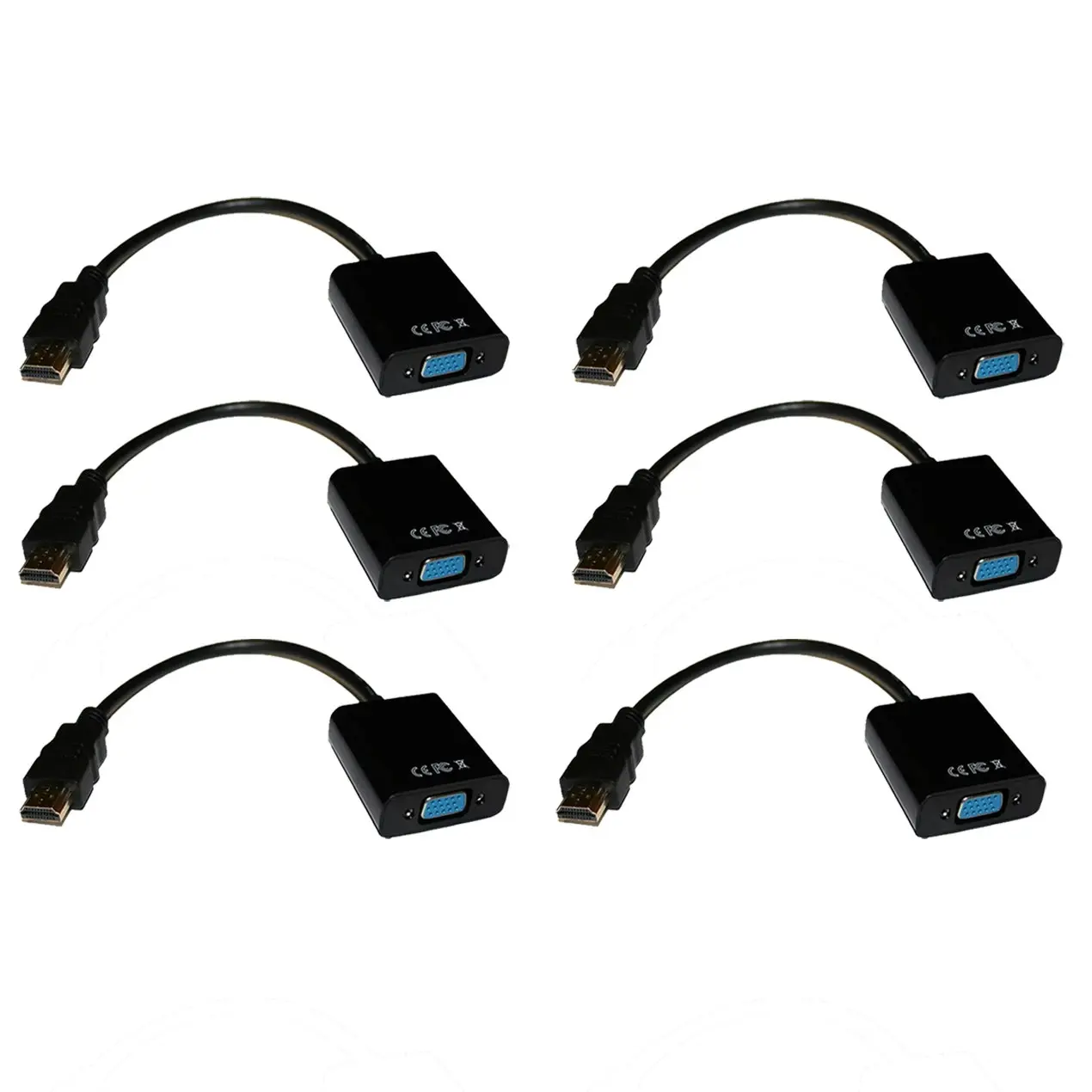 6Pc Hdmi To Vga Converter Cable 1080P + 3.5Mm Stereo Audio Digital Analog Conversion 6X - Electronics