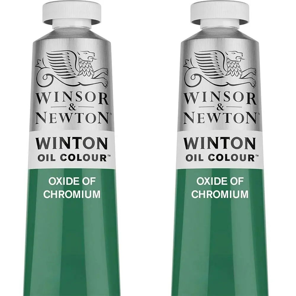 2x Winsor & Newton 200ml Winton Oil Colour Paint Artist Oxide Of Chromium - Hobbies