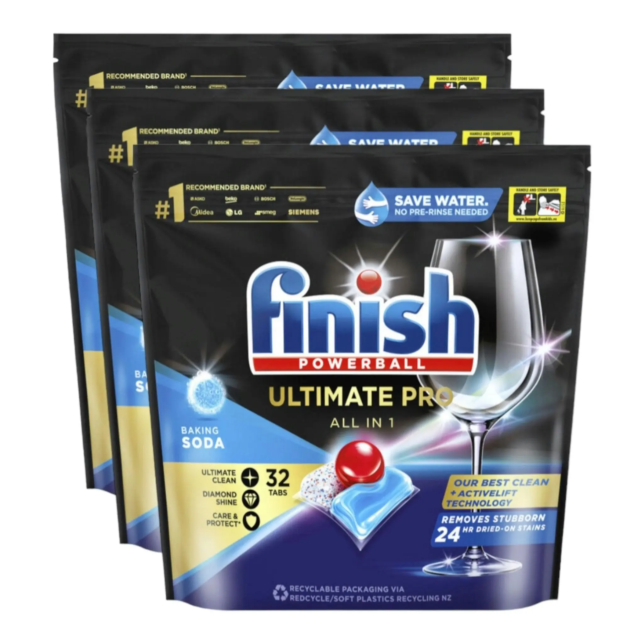 3 Pack Finish Powerball 32 Quantum Ultimate Pro Baking Soda Tablets - Supermarket Specials