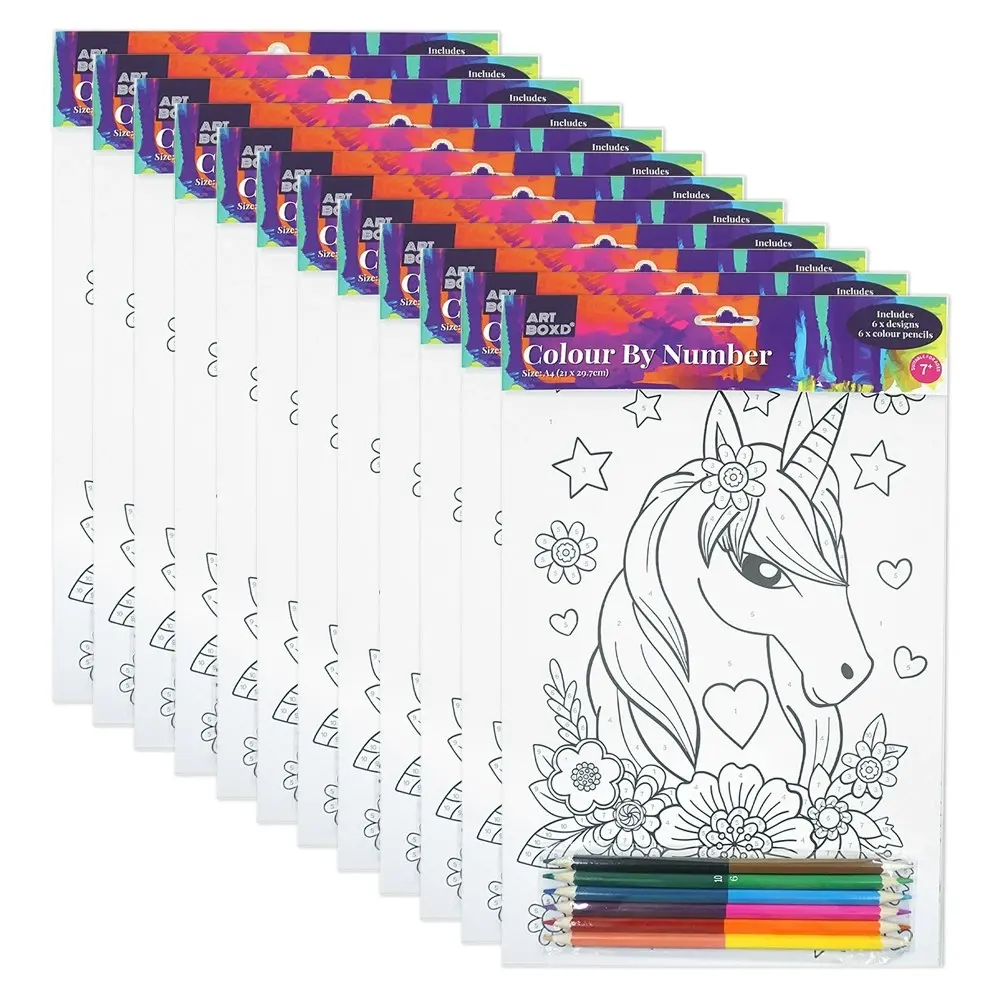 12x Art Boxd Colour By Number Kids/Children Activity Colouring Art/Craft Kit 7y+ - Hobbies