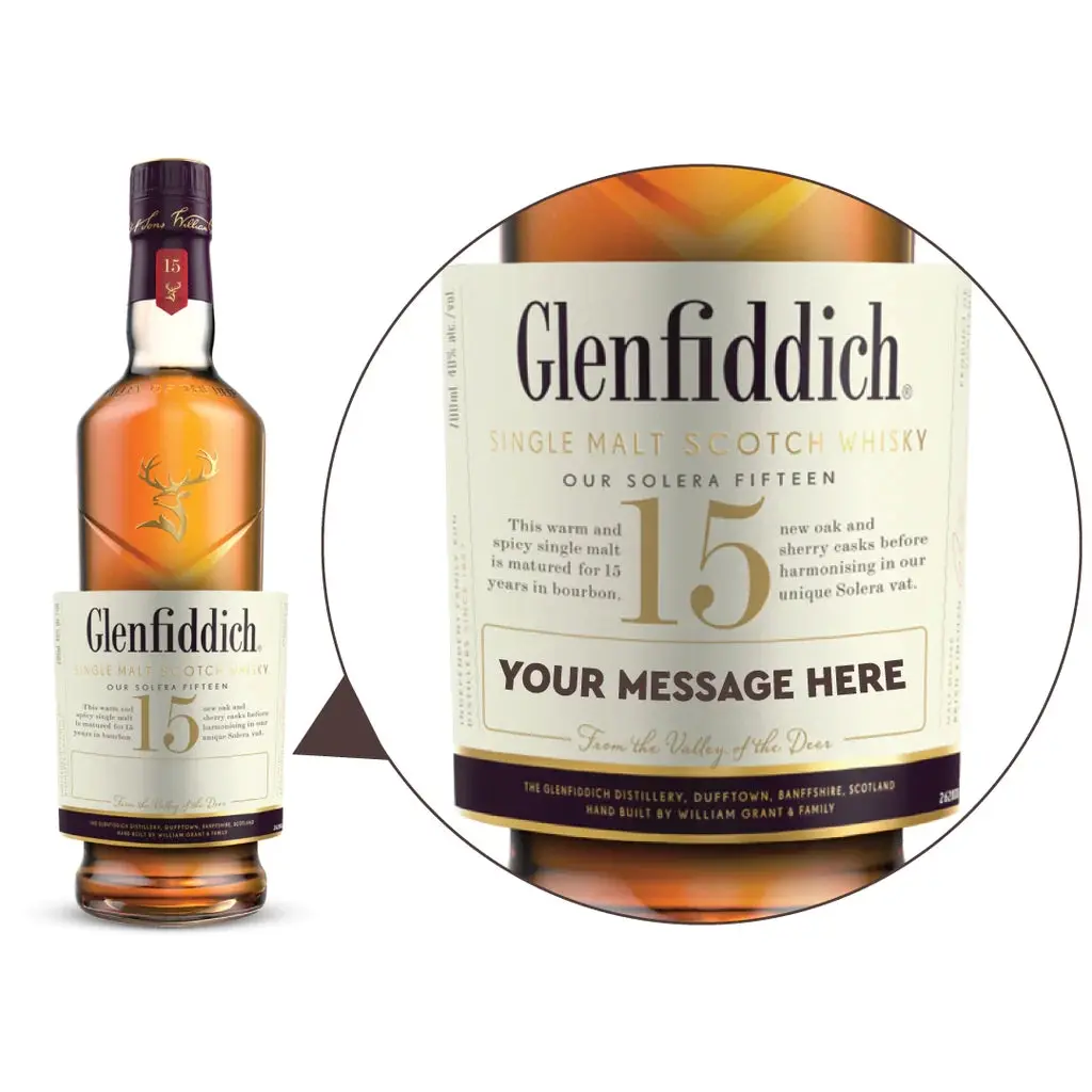 Glenfiddich 15 Year Old Single Malt Scotch Whisky Personalised Label 700ml - Alcohol