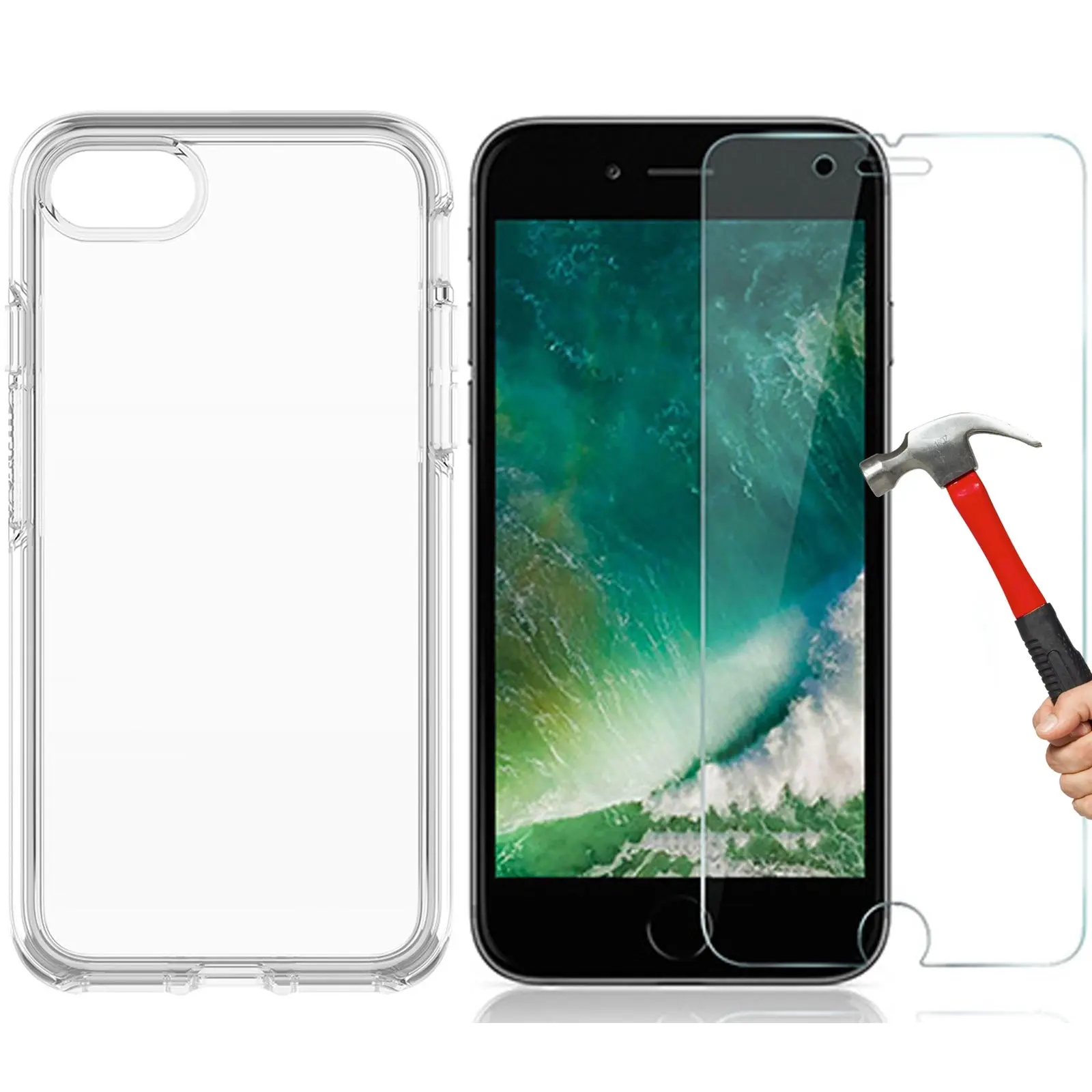 Apple iPhone 8 clear case cover and tempered glass front screen protector - Electronics