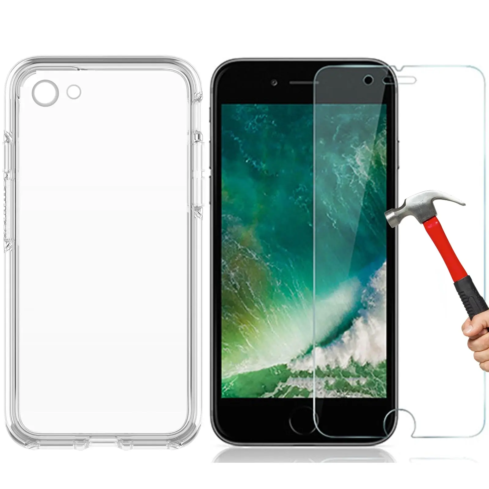 Apple iPhone SE 2020 clear case cover guard & 9H Tempered Glass screen protector - Electronics