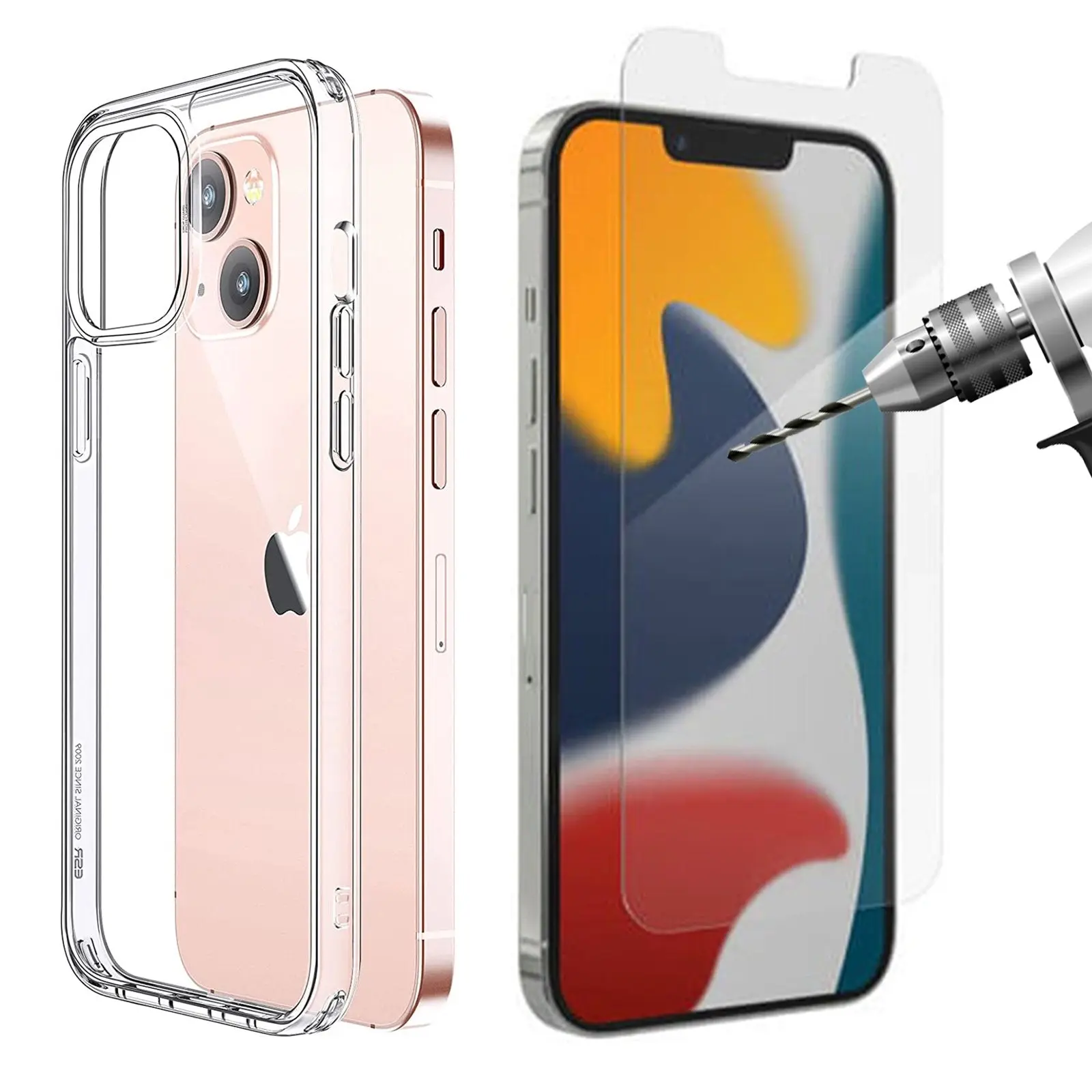 For Apple iPhone 13 Mini Case Cover and Tempered Glass Screen Protector Clear - Electronics