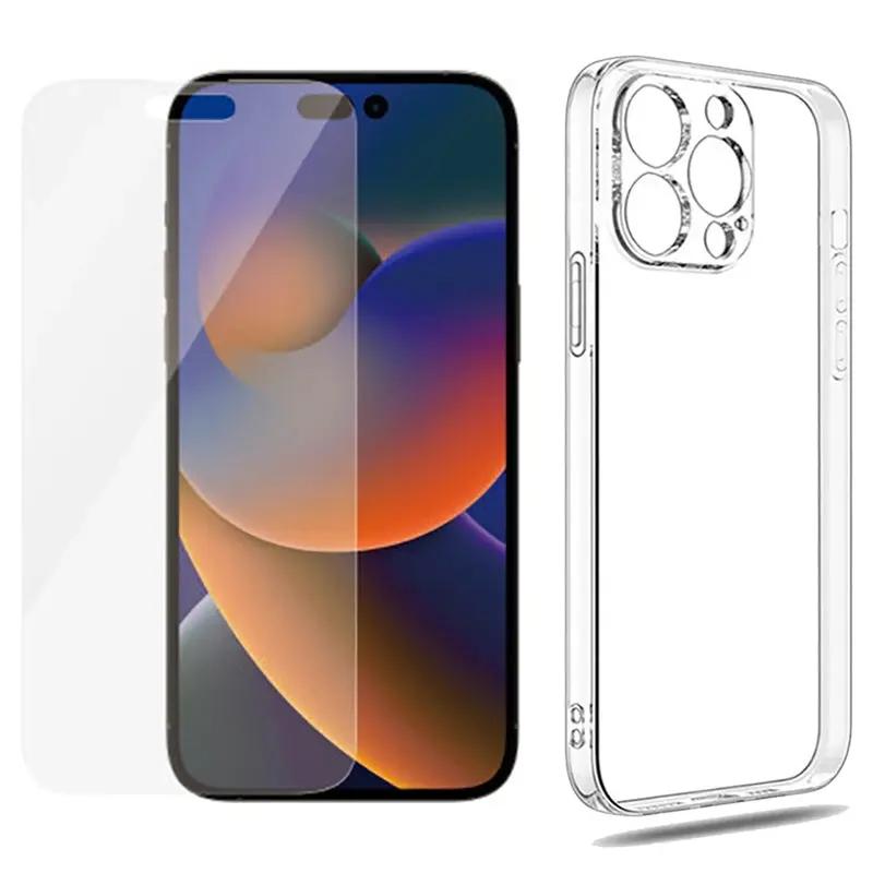 For Apple iPhone 14 PRO MAX Slim Clear Case Cover and Soft Film Screen Protector - Electronics