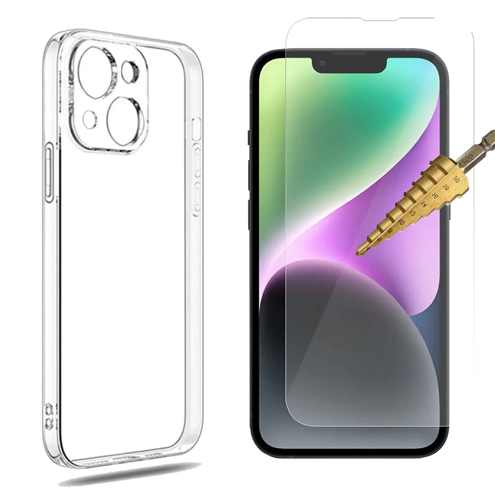 For Apple iPhone 14 PLUS Clear Case Cover and Tempered Glass Screen Protector - Electronics