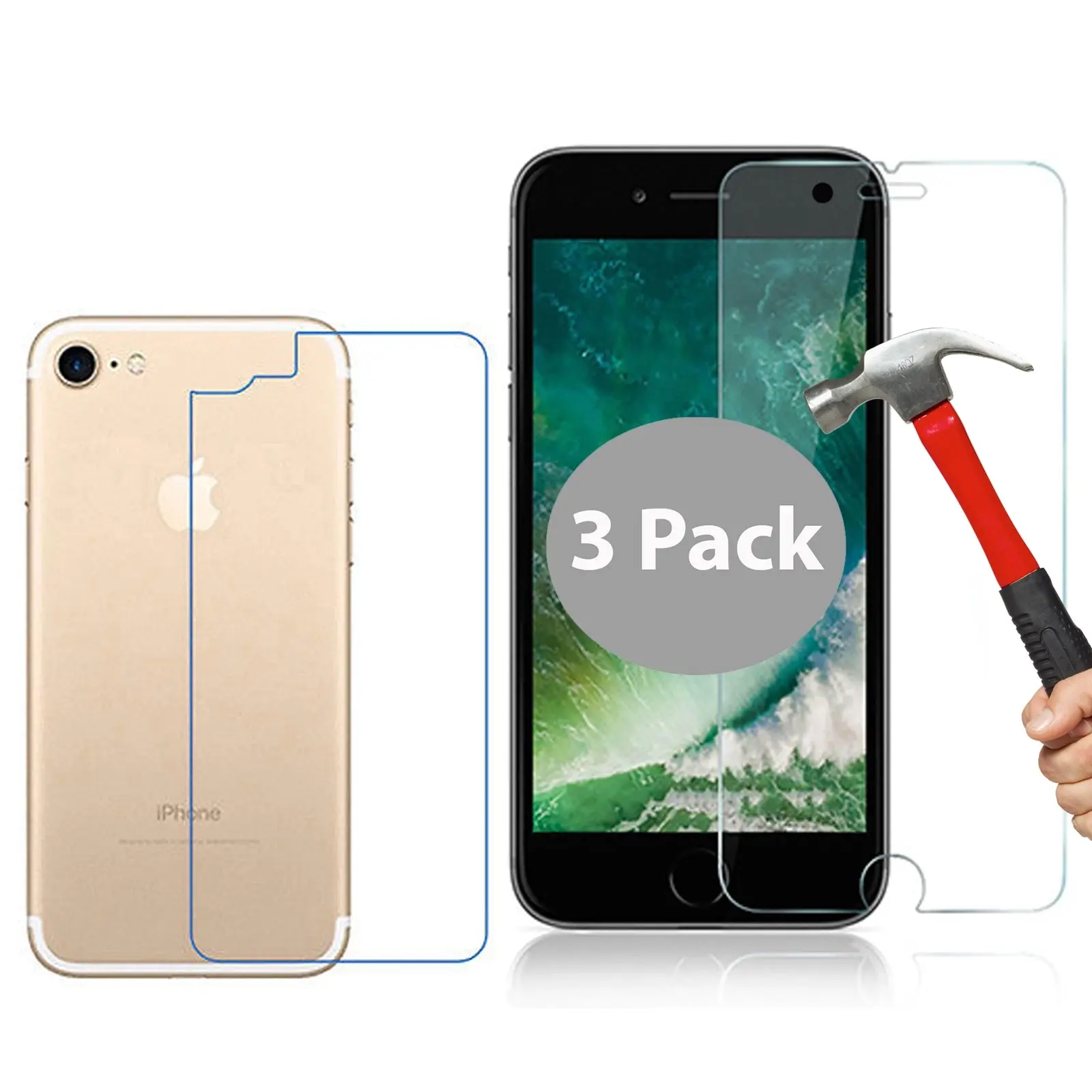 x3 Tempered Glass Screen Protector for Apple iPhone SE 2022 Front and Back Film - Electronics
