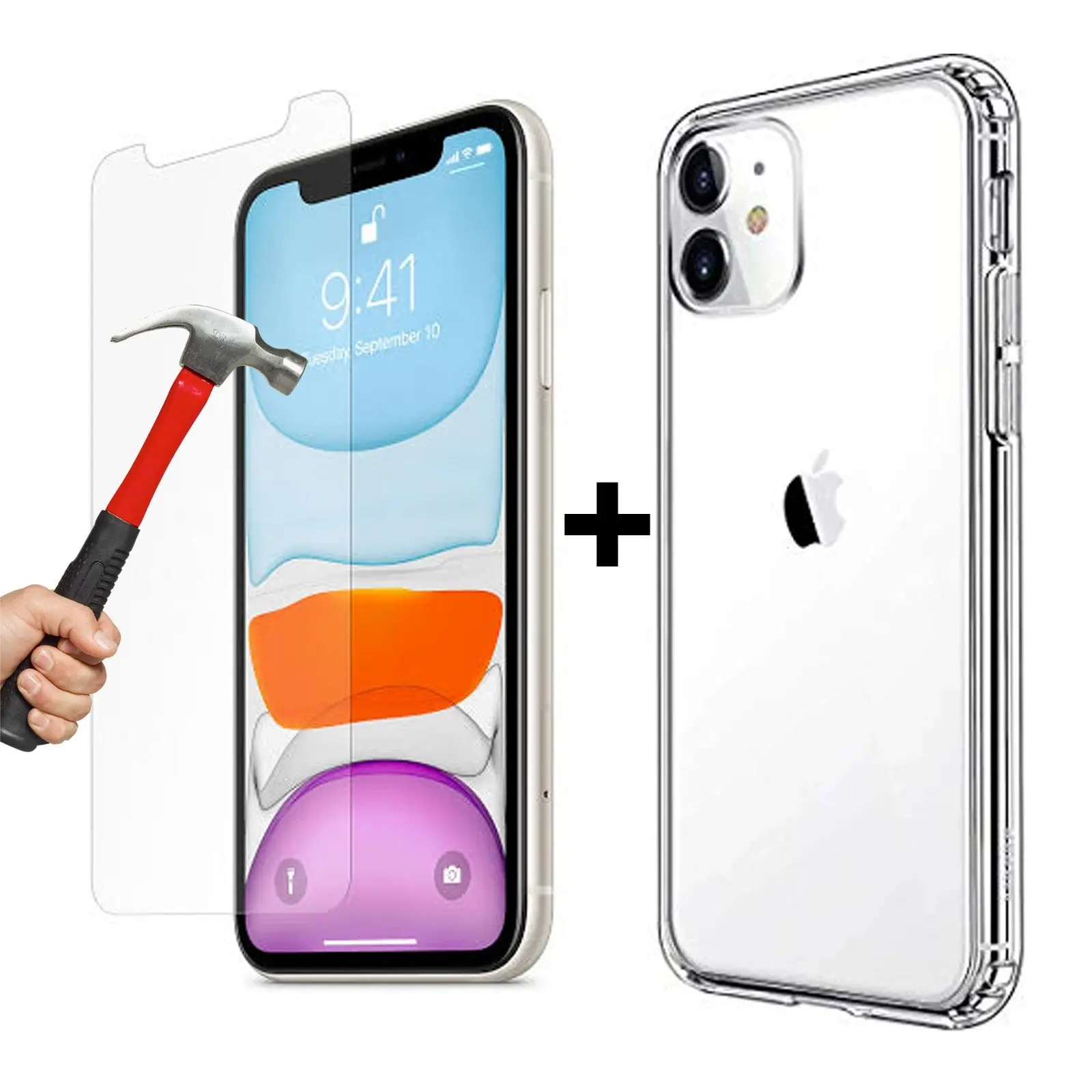 Apple iPhone 11 PRO MAX clear case cover and Tempered Glass front screen protector - Electronics