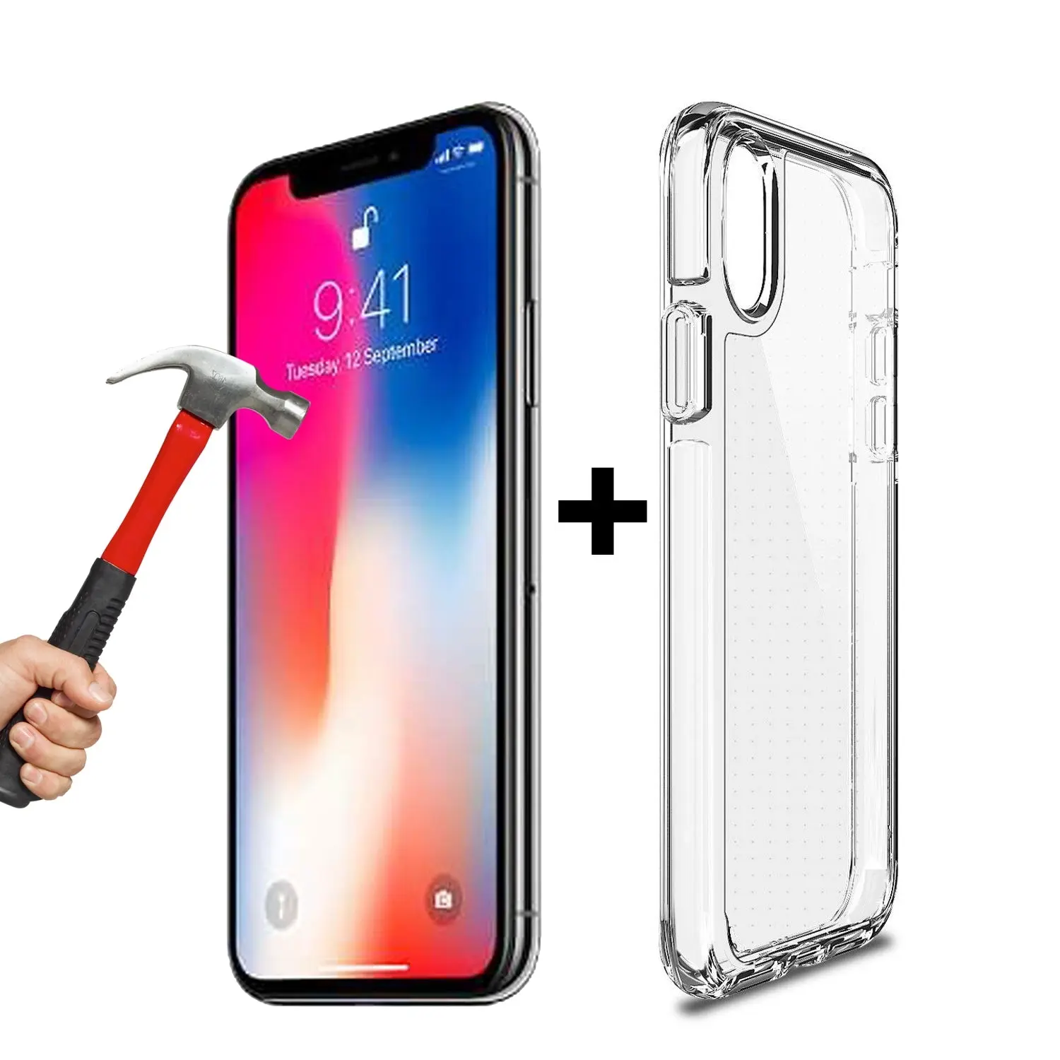 Apple iPhone X Xs clear case cover and 9H Tempered Glass front screen protector - Electronics