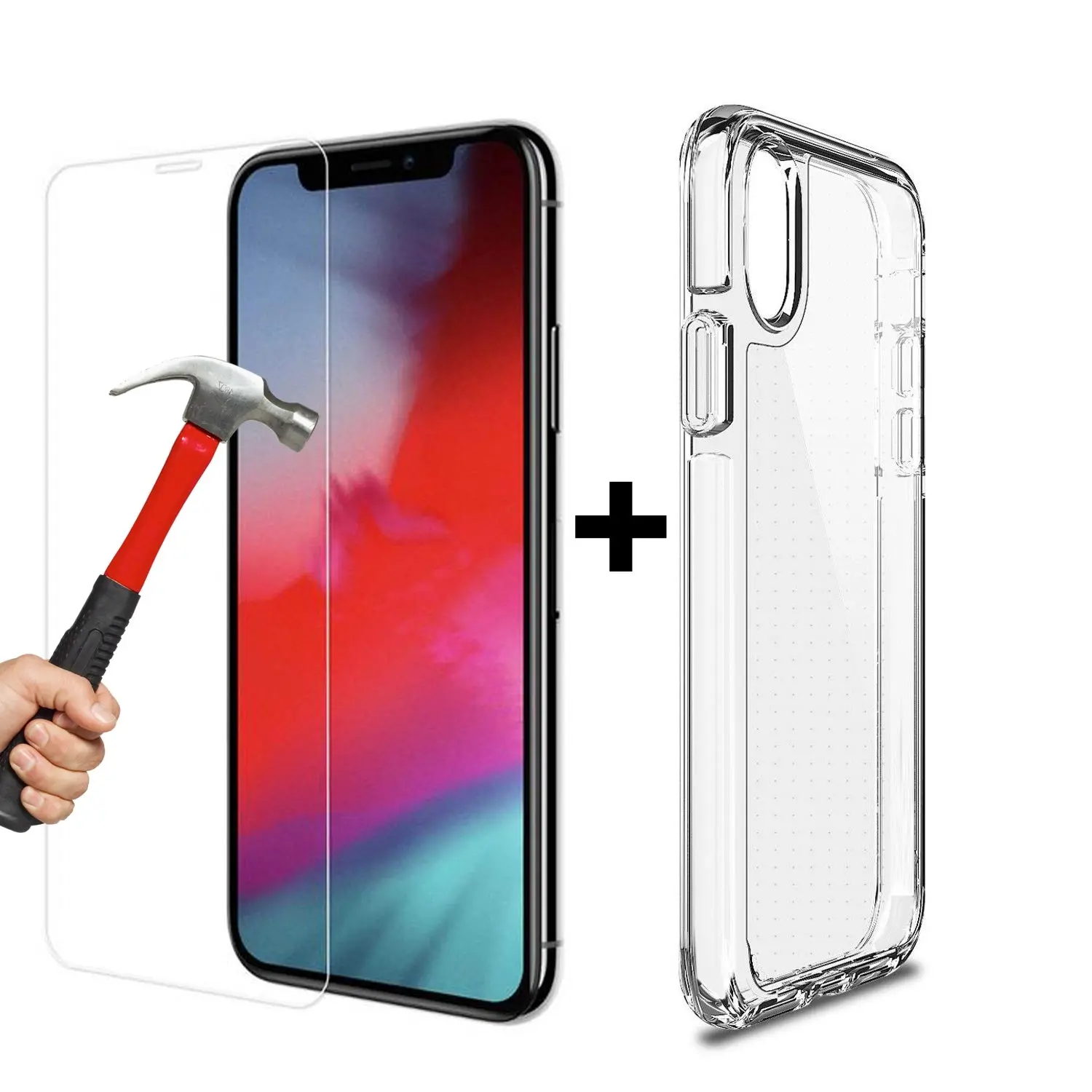 Apple iPhone XR clear case cover and 9H Tempered Glass front screen protector - Electronics