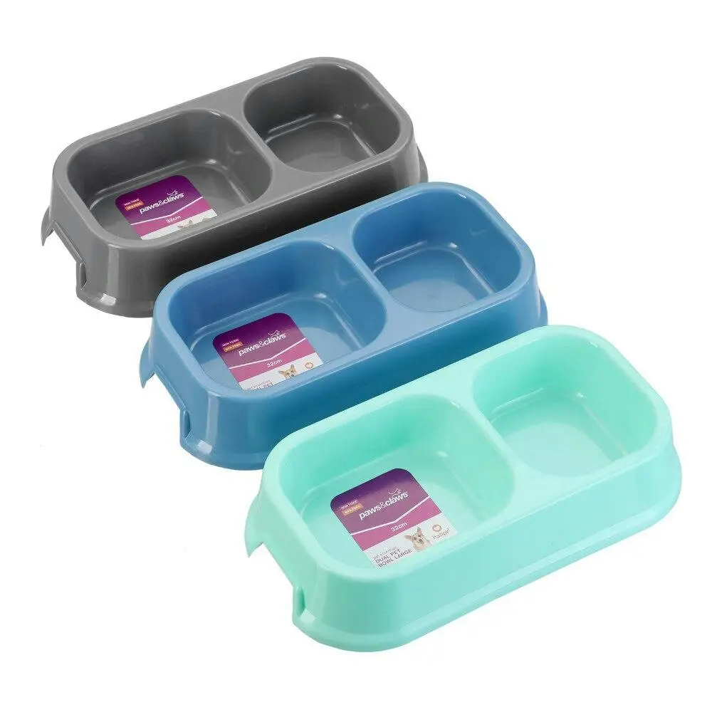 3x Paws & Claws 32cm Pets/Dogs Square Essentials Dual Bowl/Dishes/Feeders Asst.