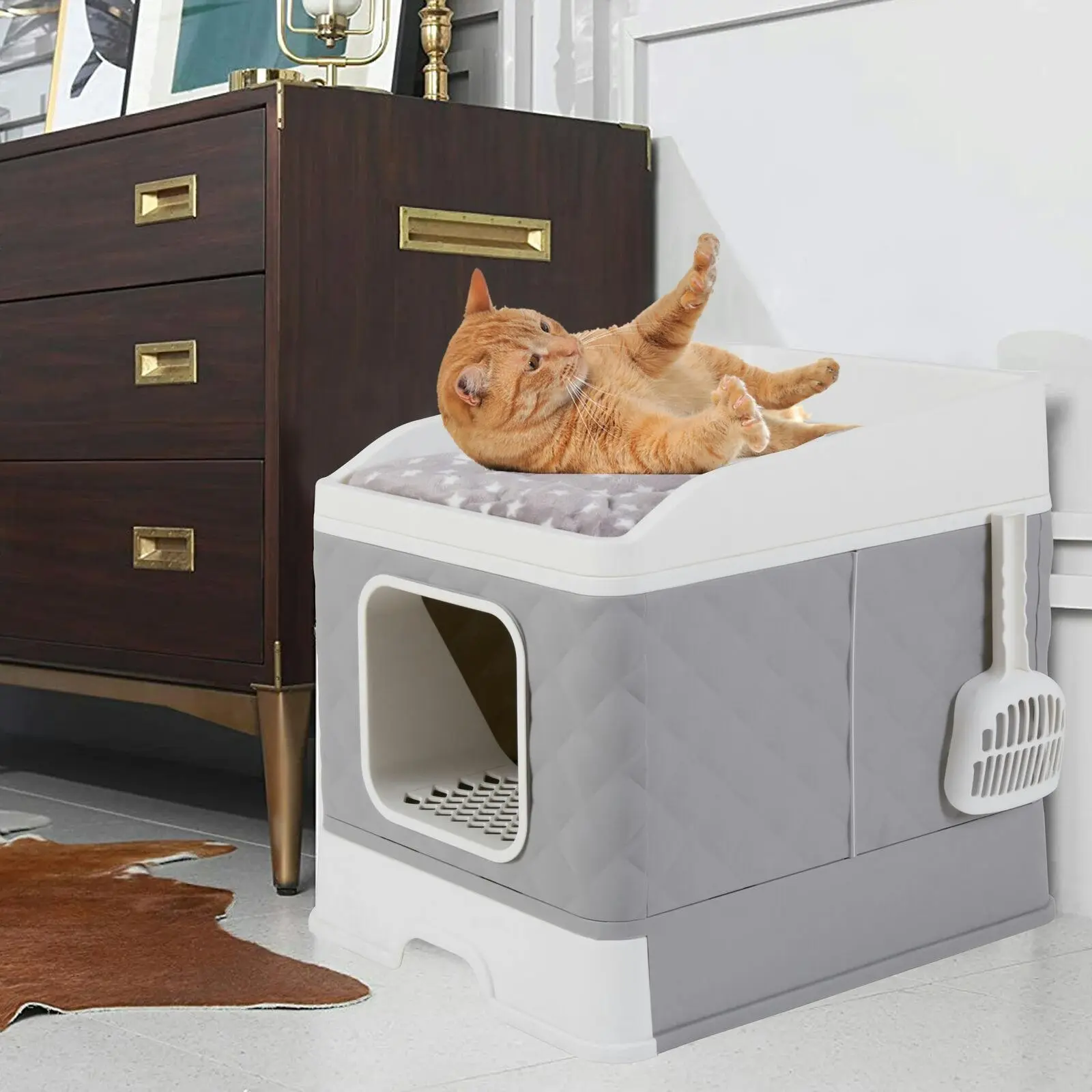 Large Enclosed Cat Litter Box with Odor Control - Pets