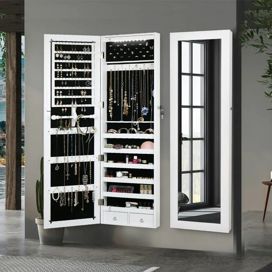 Levede Mirror Jewellery Cabinet Makeup LED Light Storage Cosmetic Organiser Box - Home & Garden