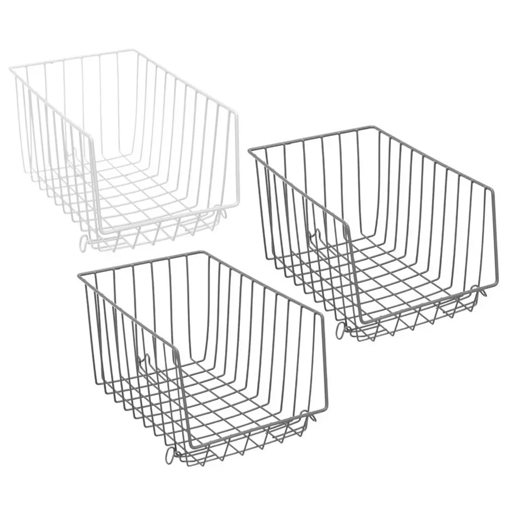 3x Boxsweden Wire Stackable Storage Basket 33cm Removable Organiser Holder Asst - Home & Garden