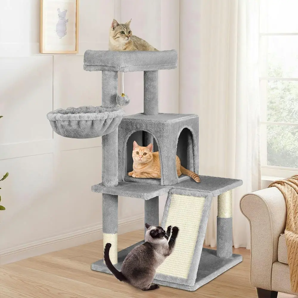 BEASTIE Cat Tree 100cm Light Grey Scratching Post Scratcher Tower - Pets