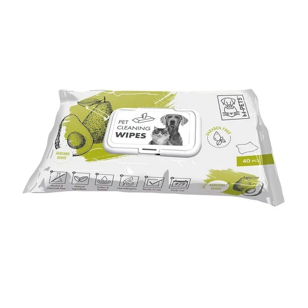 40pc M-Pets 15x20cm Pet Dog/Cat Care Stain Cleaning Hygiene Wipes Towel Avocado
