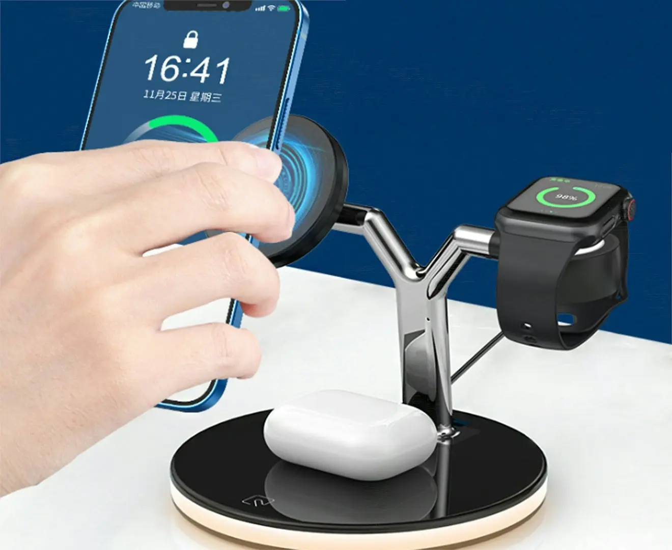 Three in one Magnet Fast Wireless Charger For iPhone12,Apple Watch - Electronics